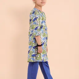 Sangria Girls Blue Ethnic Motifs Printed Regular Pure Cotton Kurta with Trousers image 3