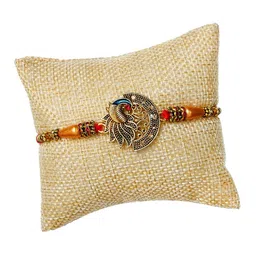 eCraftIndia Set Of 2 Peacock Design Rakhi With Adiyogi Shiva Idol & Roli Chawal image 4