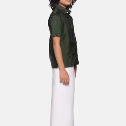 Sethukrishna Boys Green & White Solid Shirt with Dhoti Set image 4