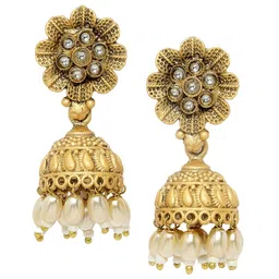 ADIVA Gold-Plated Stone-Studded & Pearl Beaded Jewellery Set image 4