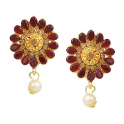 CARDINAL Gold-Plated Maroon Onyx-Studded & Beaded Jewellery Set image 4