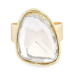 Zaveri Pearls Gold-Plated Kundan-Studded And Beaded Necklace & Earrings With Ring Set image 5