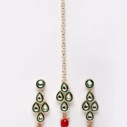 Sukkhi Gold-Plated White & Red Kundan-Studded & Beaded Jewellery Set image 4