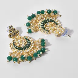 SOHI Gold-Plated & Green Stones Studded & Beaded Jewellery Set image 4