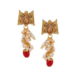 ANIKAS CREATION Gold-Plated Stone-Studded & Pearls Beaded Tasselled Choker Jewellery Set image 3