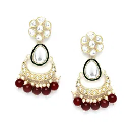 KARATCART Gold-Plated Kundan-Studded & Beaded Jewellery Set image 4