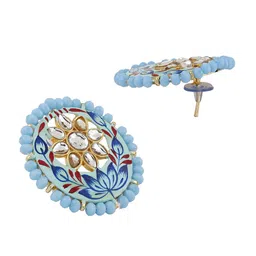 Shining Diva Gold-Plated Blue & White Stone Studded & Beaded Jewellery Set image 5