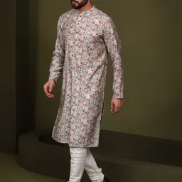 KISAH Mandarin Collar Ethnic Motifs Printed Straight Kurta with Churidar image 4