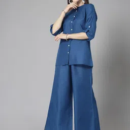 Stylum Mandarin Collar Neck Shirt With Flared Palazzos Co-Ords image 4