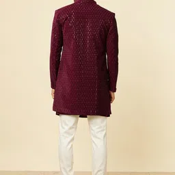 Manyavar Ethnic Motifs Embroidered Chudidhar & Velvet Sherwani With Jacket image 3