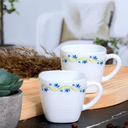 Cello White & Blue 6Pcs Printed Opalware Glossy Cups 100ml Each image 4