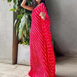 Thread & Button Red & White Chiffon Kaftan Maxi Dress image 4