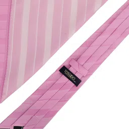 Tossido Men Pink Striped Necktie and Pocket Square Set image 2