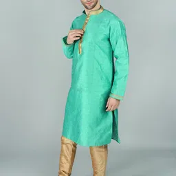 Exotic India Ethnic Motifs Mandarin Collar Regular Straight Kurta with Pyjamas image 4