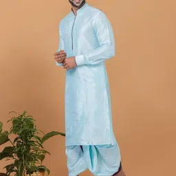 ROOTED LIBAAS Mandarin Collar Dupion Silk Kurta with Dhoti Pants image 5
