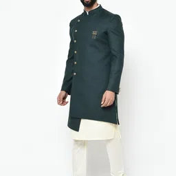 KISAH Men Assymetric Hem Mandarin Collar Sherwani Set image 2