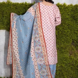 Jevi Prints Women Ethnic Motifs Printed Regular Pure Cotton Kurta with Trousers & With Dupatta image 5