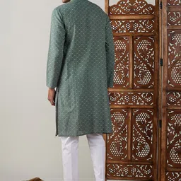 VASTRAMAY Geometric Woven Design Regular Pure Cotton Sustainable Kurta With Pyjamas image 2