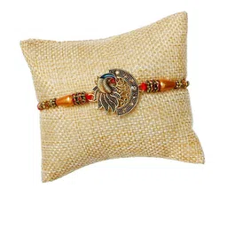 eCraftIndia Set Of 2 Peacock Designer Rakhi With Incense Holder & Rholi Chawal image 5