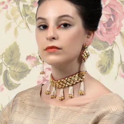 ODETTE Gold-Plated Kundan Studded Choker Necklace With Earrings-image-20