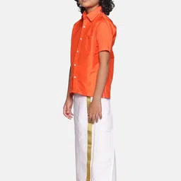 Sethukrishna Boys Orange & White Shirt with Dhoti image 5