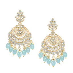 I Jewels Gold-Plated Kundan Stone-Studded & Beaded Maangtikaa & Chandbali  Earrings Set image 4