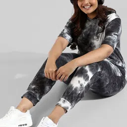 Instafab Plus Women Plus Size Tie-Dye Printed Pure Cotton Hooded Co-Ords Set image 4