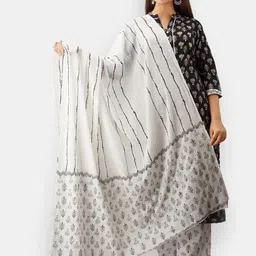 VEDANA Women Black Ethnic Motifs Printed Pure Cotton Kurta with Palazzos & With Dupatta image 3