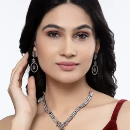 ZENEME Rose Gold-Plated American Diamond-Studded Jewellery Set image 5