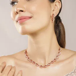 Rubans Rose Gold Plated Cubic Zirconia Studded Leaf Motif Jewellery Set image 2