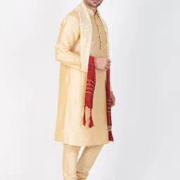 VASTRAMAY Mandarin Collar Long Sleeves Straight Kurta With Churidar And Dupatta image 5