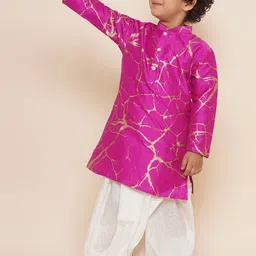 Sethukrishna Boys Mandarin Collar Abstract Printed Kurta with Dhoti Pants image 5