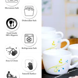 Cello White & Green Floral Printed Glossy Opal 6pcs Tea/Coffee Cup Set 130ml Each image 4