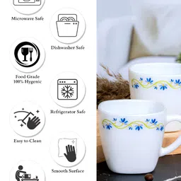 Cello White & Blue 6Pcs Printed Opalware Glossy Cups 100ml Each image 3