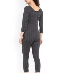 SKY HEIGHTS Women Charcoal-Grey Self-Striped Top & Capris Thermal Set image 5
