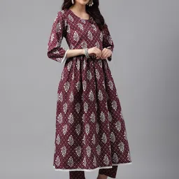 SAABHI Ethnic Motifs Printed Regular Anarkali Pure Cotton Kurta With Palazzos & Dupatta image 5