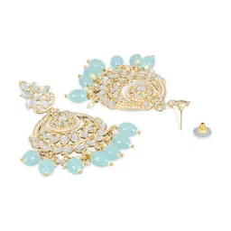 I Jewels Gold-Plated Kundan Stone-Studded & Beaded Maangtikaa & Chandbali  Earrings Set image 2