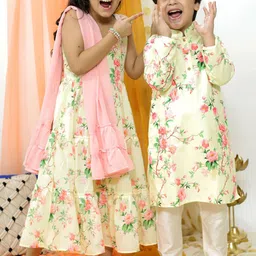 VASTRAMAY Boys Mandrain Collar Floral Printed Regular Kurta with Pyjamas-picture-19