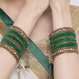 Anouk Green Brass Set Of 56 Stones-Studded Bangles image 4