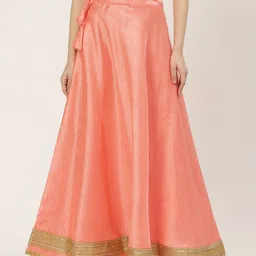 Studio Shringaar Pink & Golden Solid Lehenga Skirt with Zari Border-picture-32