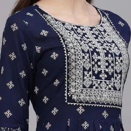 Stylum Women Navy Blue Ethnic Motifs Printed Thread Work Kurta Set With Dupatta image 4