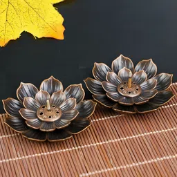 Ekhasa 2-Pcs Brown Lotus Design Ceramic Dhoop Dhani Incense Stick Holders-image-32