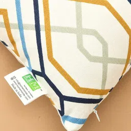 HOMEMONDE White & Blue Set of 2 Geometric Square Cushion Covers image 4