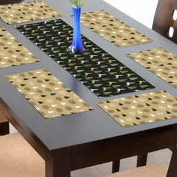 THEYAYACAFE Black & White Floral Cotton Table Placemats & Table Runner image 1