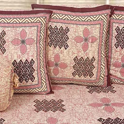INDHOME LIFE Peach Coloured & Brown 6 Pieces Floral Printed 200 TC Cotton Diwan Set image 2