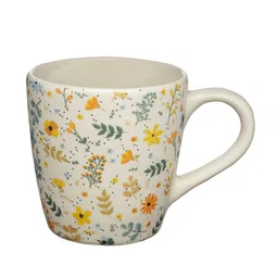 Arrabi White & Yellow 6 Pieces Floral Printed Stoneware Matte Cups 220 ml image 3
