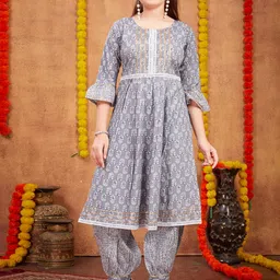 BAESD Girls Ethnic Motifs Gotta Patti Pure Cotton Pleated Kurta With Salwar-picture-17