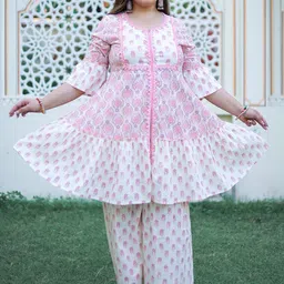 KALINI Plus Floral Printed Regular Pure Cotton Kurta With Sharara & Dupatta-picture-26
