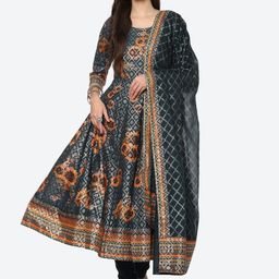 Biba Women Blue Paisley Panelled Kurta with Churidar & Dupatta-picture-43
