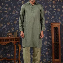 House of Pataudi Woven Design Pathani Kurta With Pyjama-picture-23